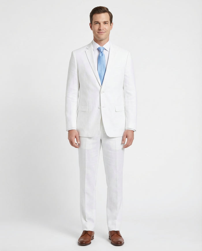Raphael Mens Solid White Notch Lapel Classic Fit 100% Linen suit