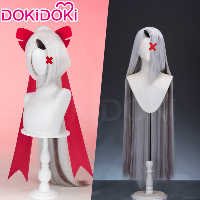 【Ready For Ship】DokiDoki Anime Hell Hotel Cosplay Wig Long / Ponytail Straight White Hair / Bow Headgear