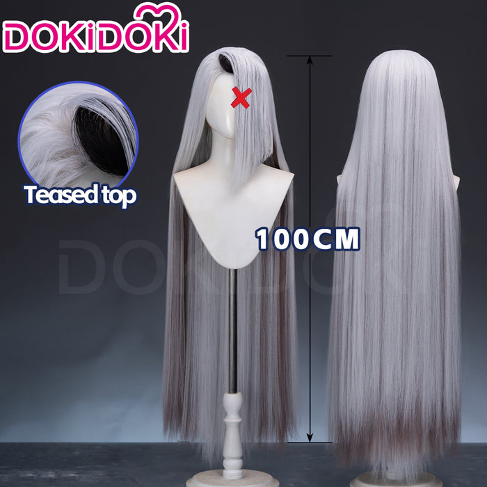 【Ready For Ship】DokiDoki Anime Hell Hotel Cosplay Wig Long / Ponytail Straight White Hair / Bow Headgear