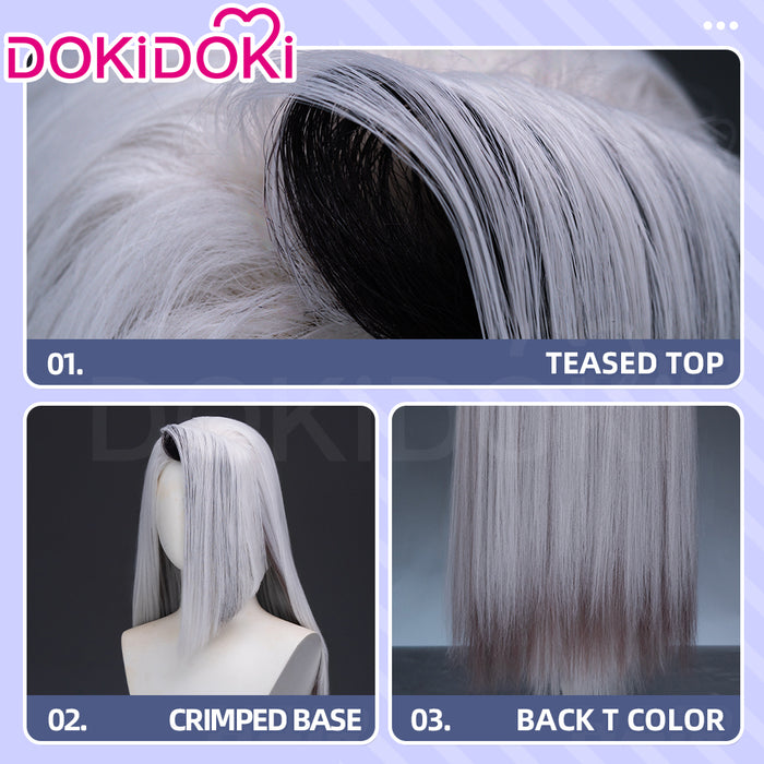 【Ready For Ship】DokiDoki Anime Hell Hotel Cosplay Wig Long / Ponytail Straight White Hair / Bow Headgear