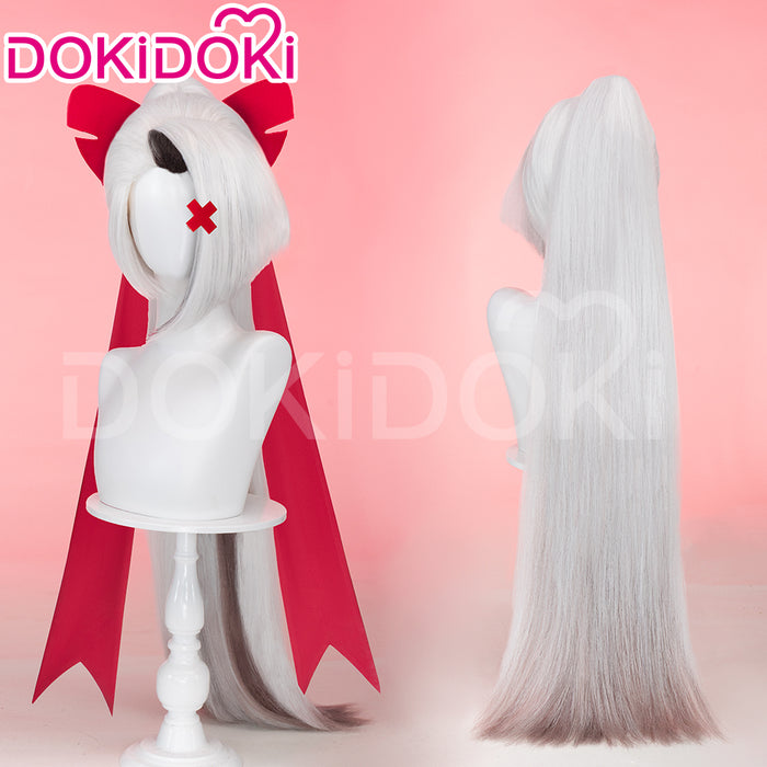 【Ready For Ship】DokiDoki Anime Hell Hotel Cosplay Wig Long / Ponytail Straight White Hair / Bow Headgear
