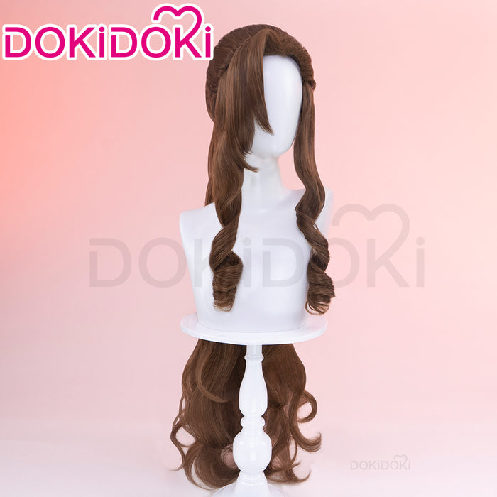 【Ready For Ship】DokiDoki Game Cosplay Aeriith Wig Brown Long Pony Tail Curly Hari Women