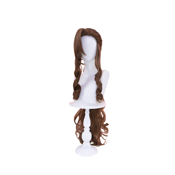 【Ready For Ship】DokiDoki Game Cosplay Aeriith Wig Brown Long Pony Tail Curly Hari Women