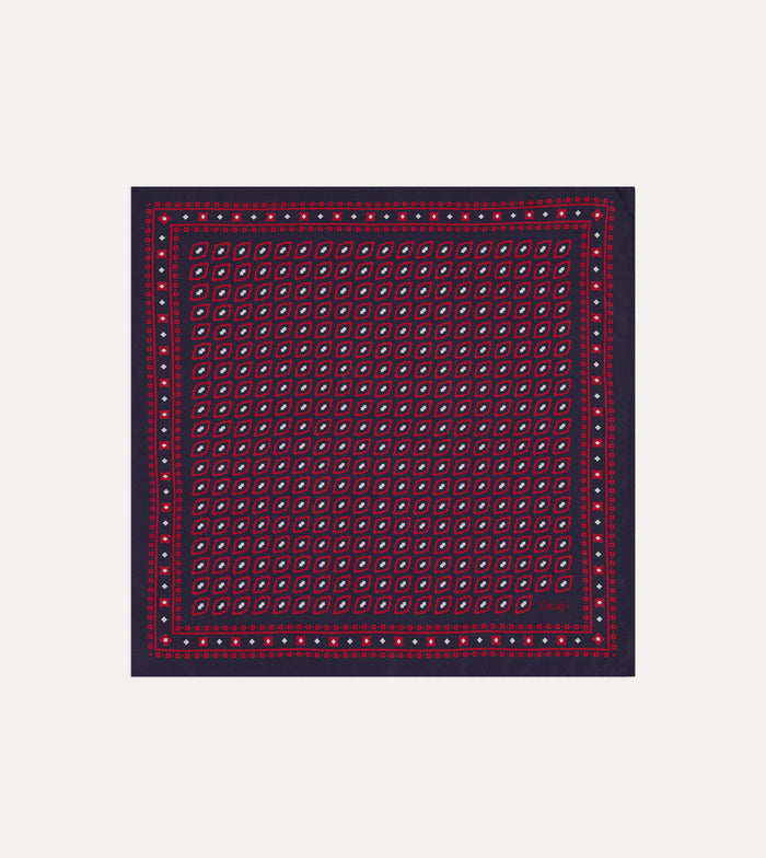 Red Tile Print Silk Pocket Square