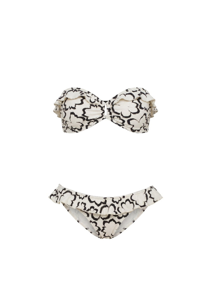 Bikini Emmanuela Swimwear Rene Bandeau Bikini White/Black Floral Apoella