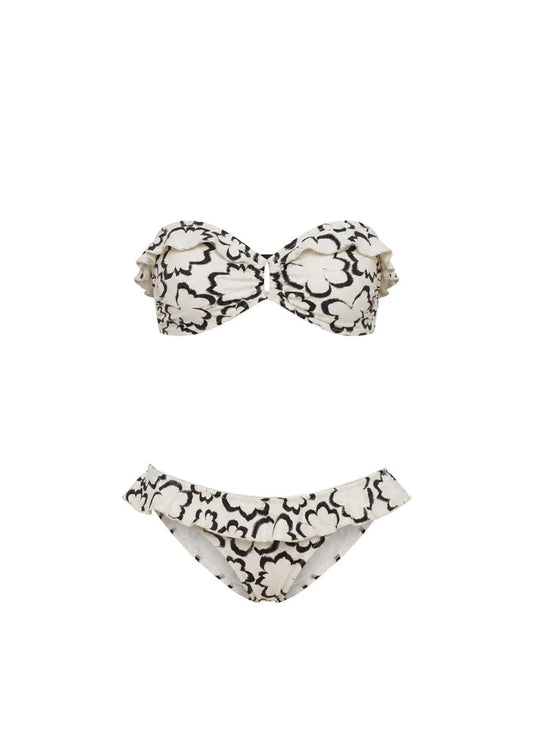 Bikini Emmanuela Swimwear Rene Bandeau Bikini White/Black Floral Apoella