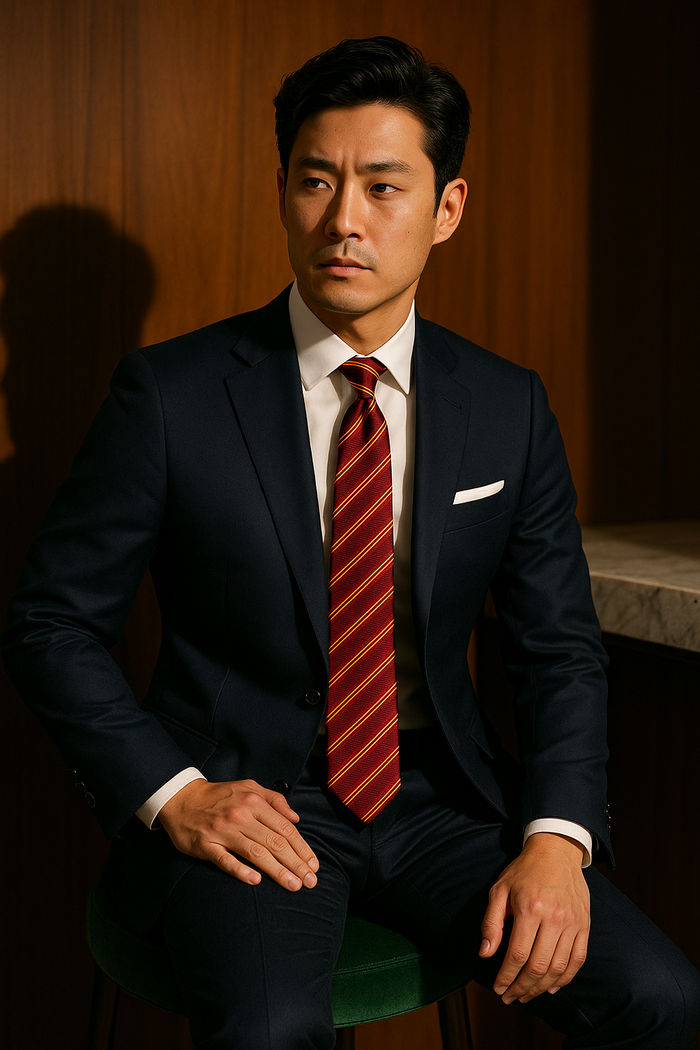 AI generated marketing image for Ruby Red Horizontal Striped Tie