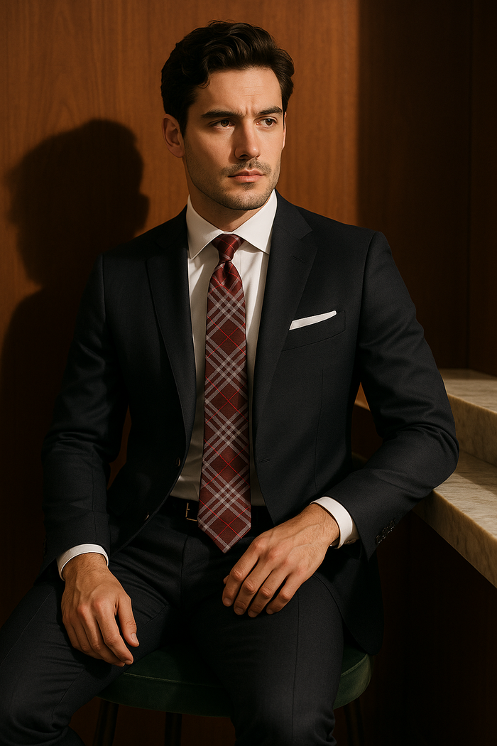 AI generated marketing image for Ruby Red Plaid Traditional Tie