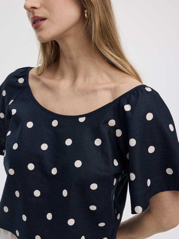 Scoop-Neck Blouse with Flutter Sleeves