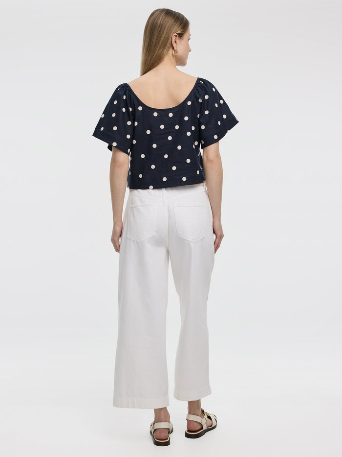 Scoop-Neck Blouse with Flutter Sleeves