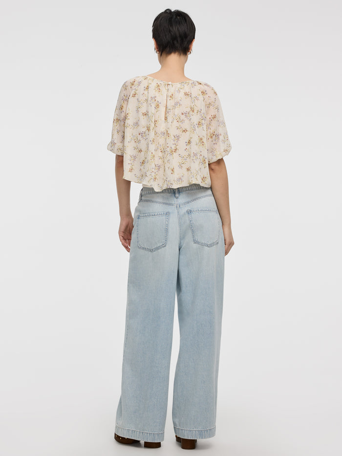 Scoop-Neck Loose Blouse with Raglan Sleeves