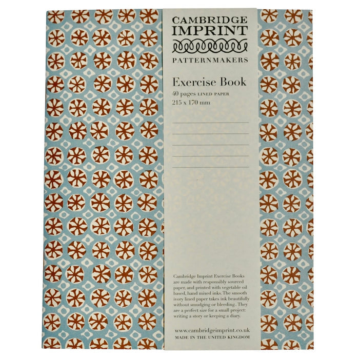 Cambridge Imprint exercise book with patterned cover on a white background