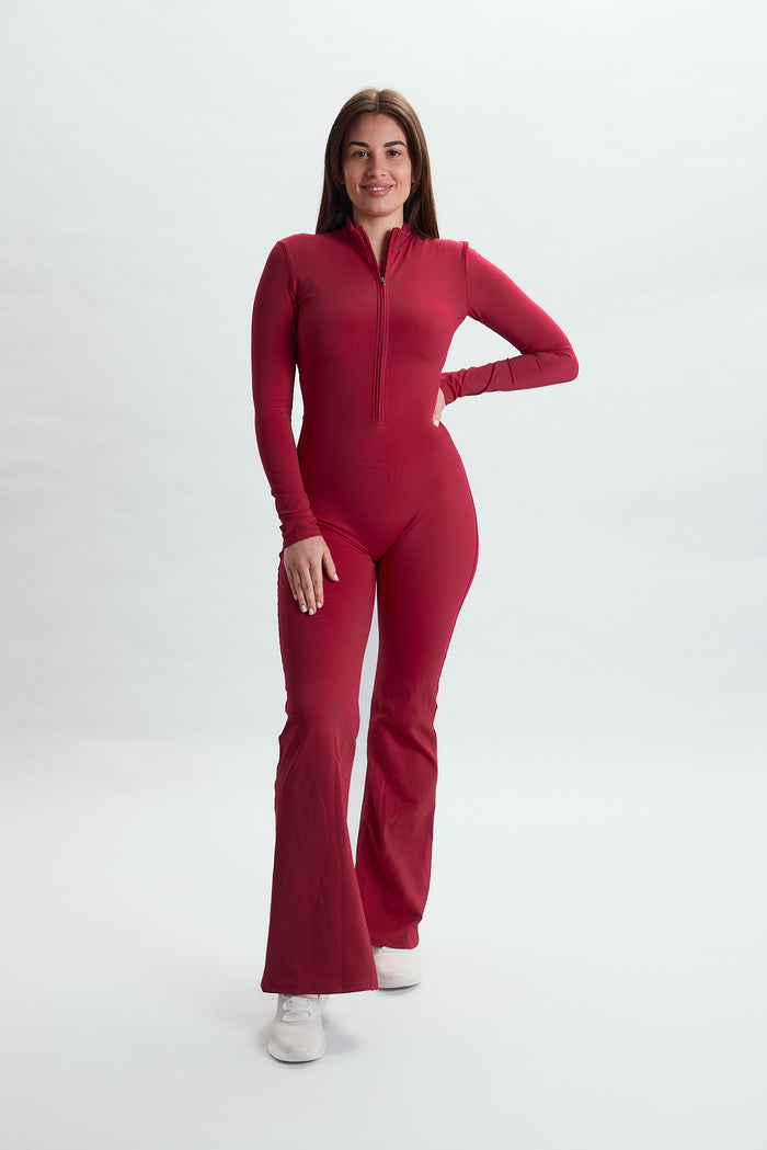 SECOND SKIN FLARED JUMPSUIT LONG ROSE RED