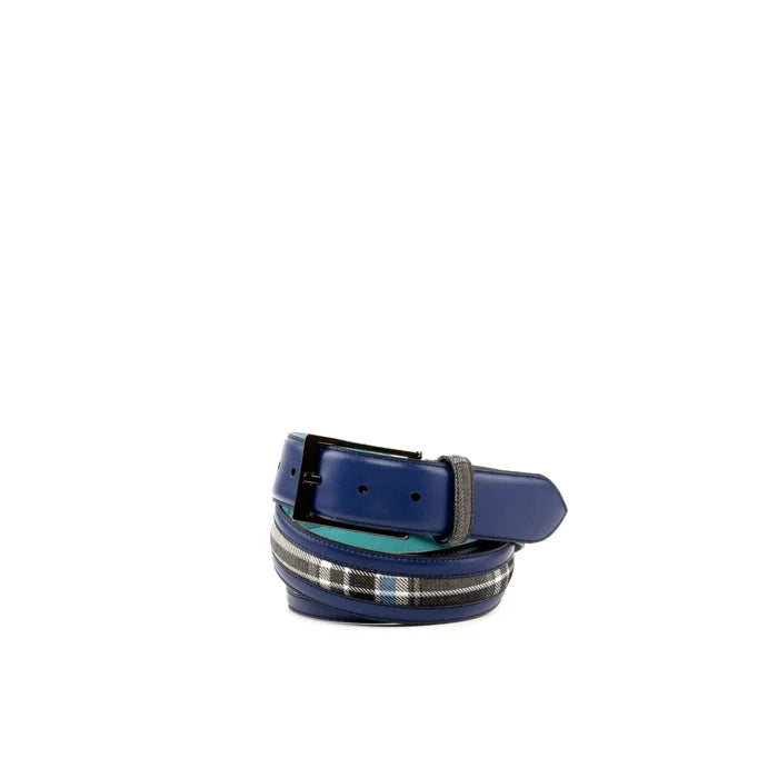 Sextus Venice belt rolled blue leather with plaid accent