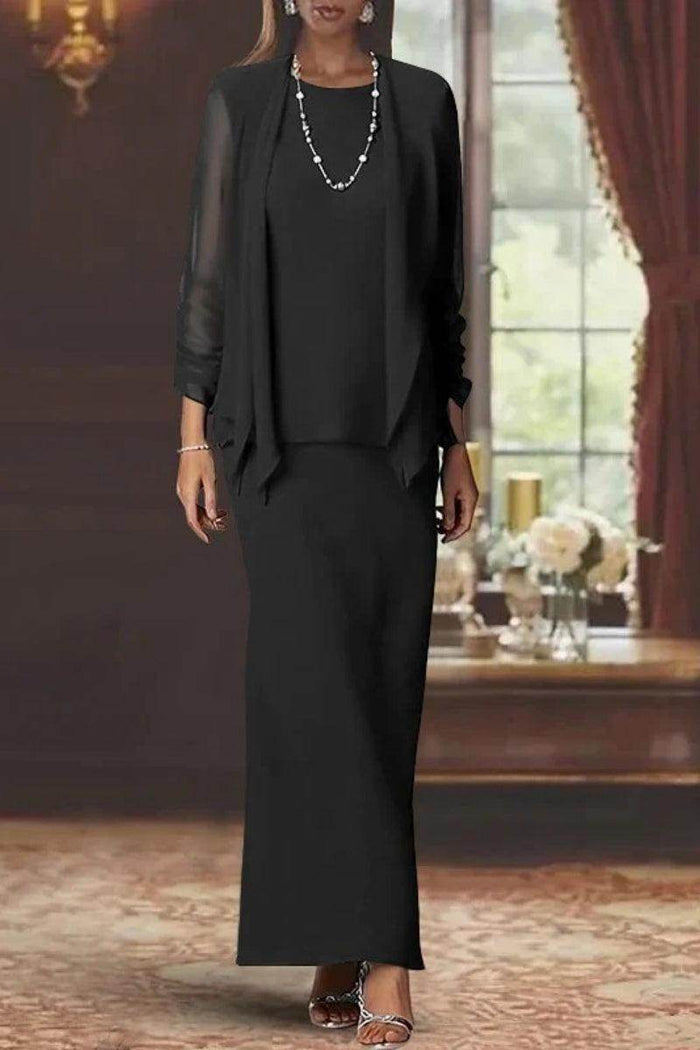 Sheath Scoop Neck Long Sleeves Floor Length Mother Dresses CM0365 - COCOMELODY
