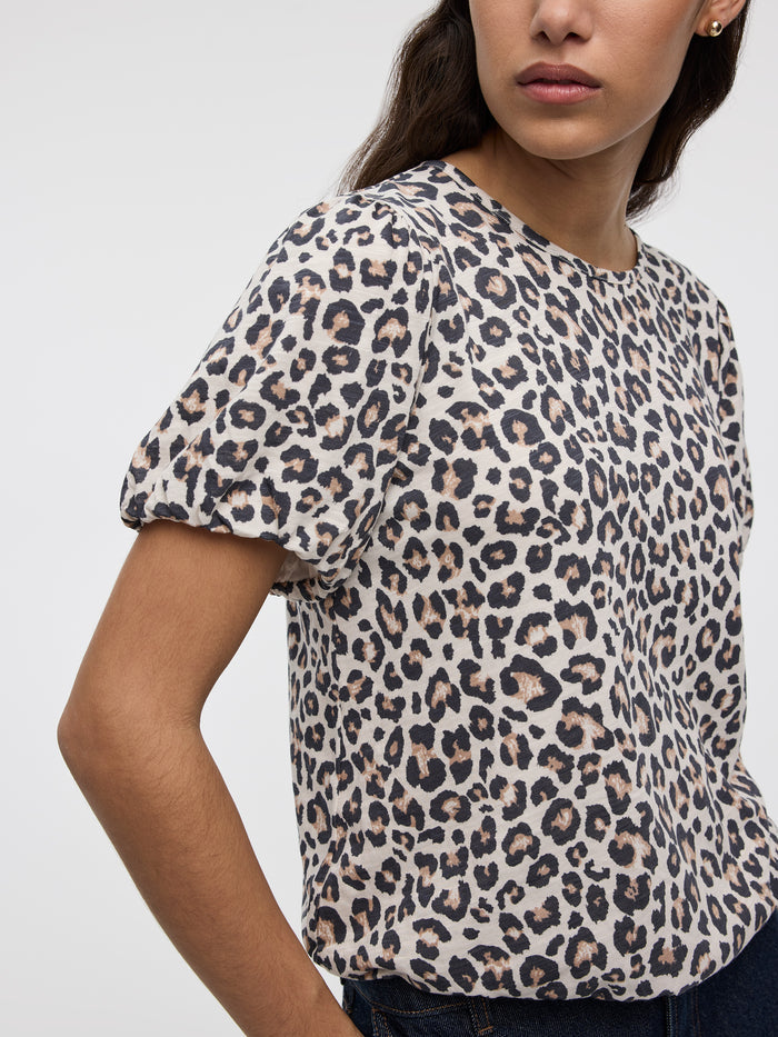 Short-Balloon-Sleeve Crew-Neck Top