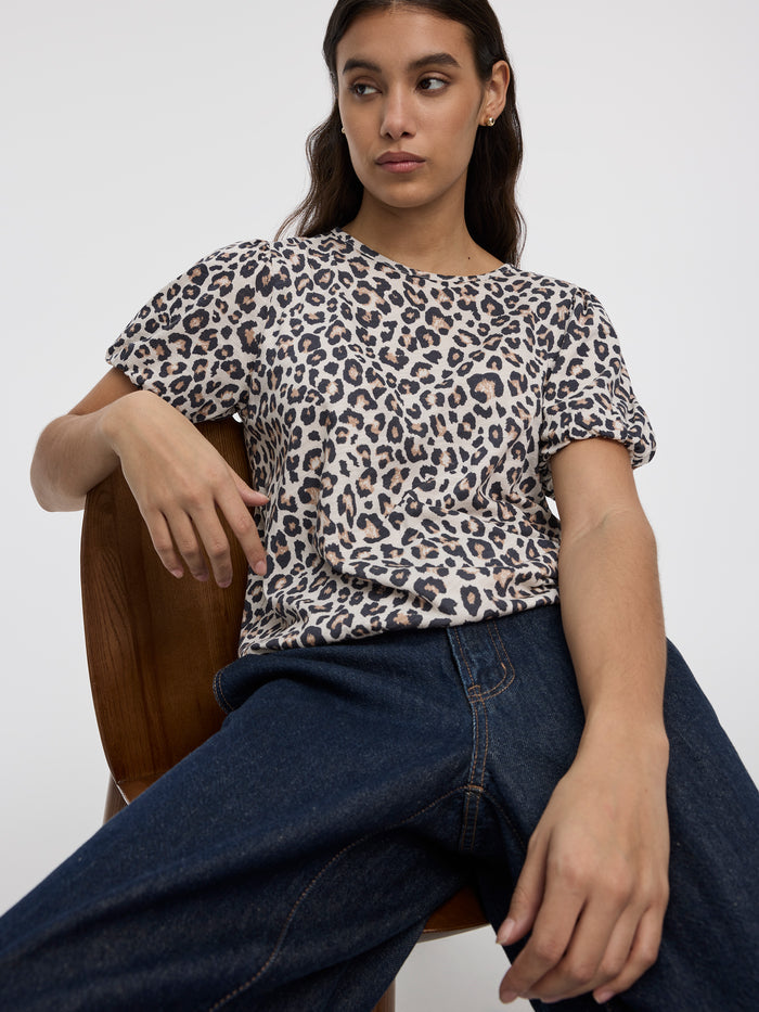 Short-Balloon-Sleeve Crew-Neck Top