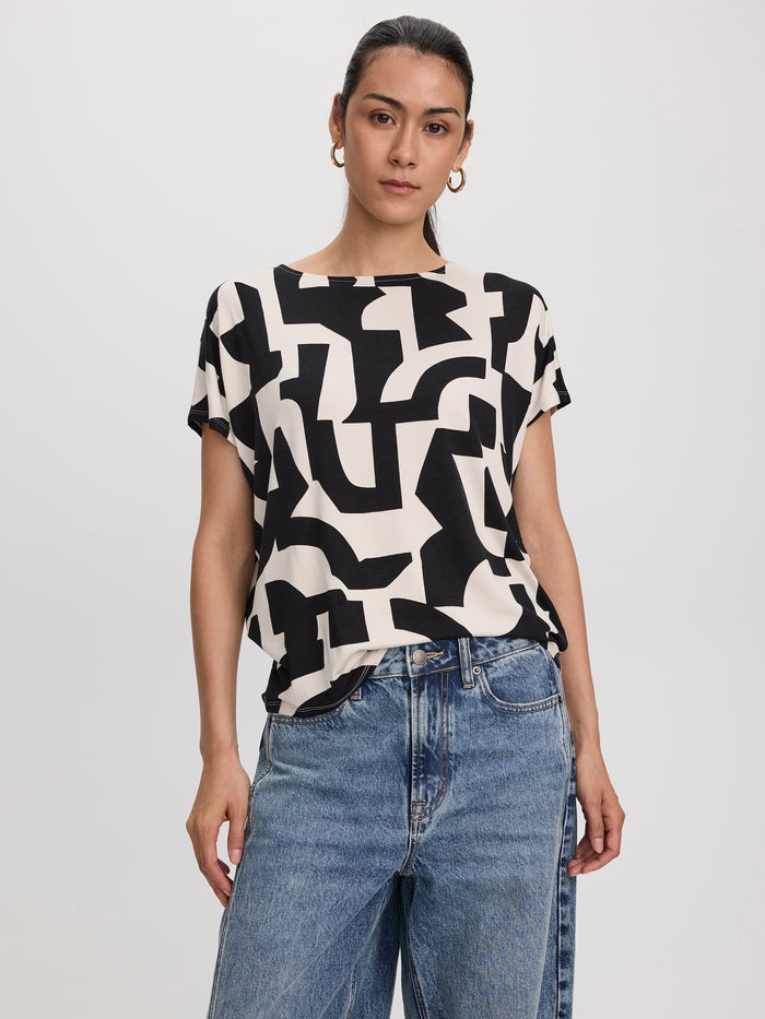 Short-Dolman-Sleeve Boat-Neck T-Shirt