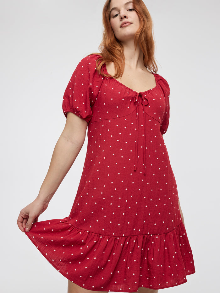 Short-Puffy-Sleeve Mini Dress with Sweetheart Neckline