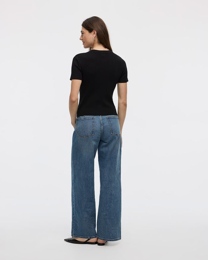 Short-Sleeve Crew-Neck Ribbed Sweater