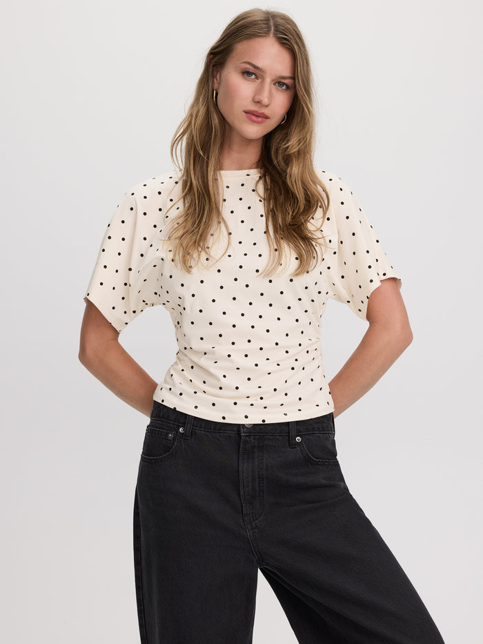 Short-Sleeve Crew-Neck Tee with Shirred Sides