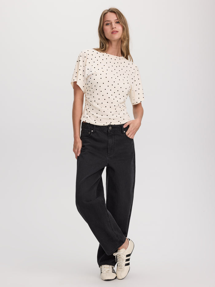 Short-Sleeve Crew-Neck Tee with Shirred Sides