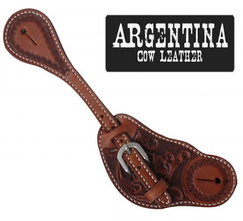 Showman Men's Argentina Cow Leather Spur Straps, Floral Tooling