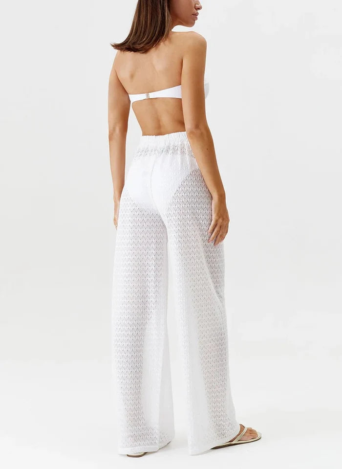 Pants Melissa Odabash Sienna Elasticated Waist Flared Knit Pants White Apoella