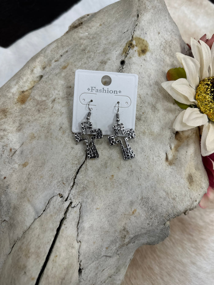 Silver Faith Cross Drop Earrings