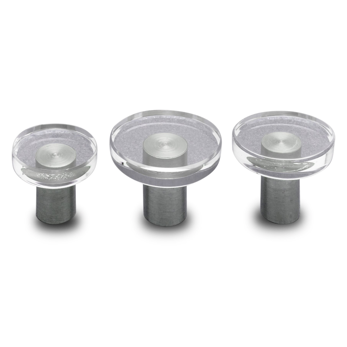 A modern round knob with a crystal disc.