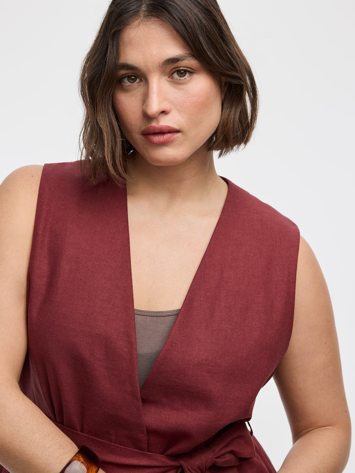 Sleeveless Belted Blazer