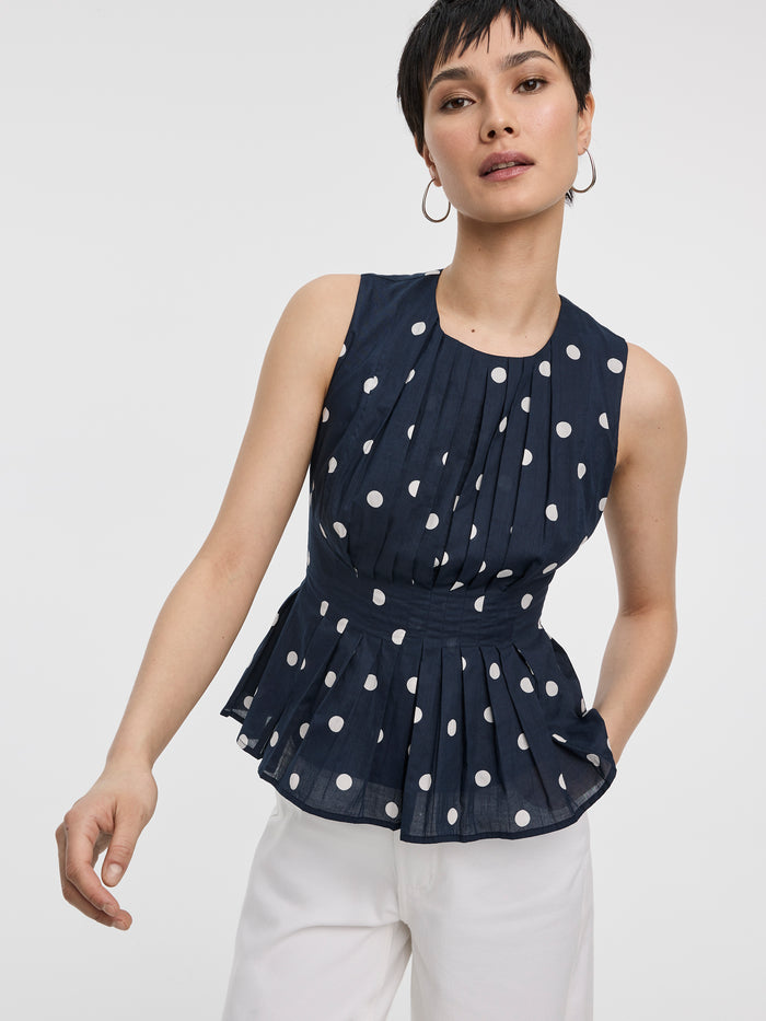 Sleeveless Crew-Neck Blouse with Pintucks