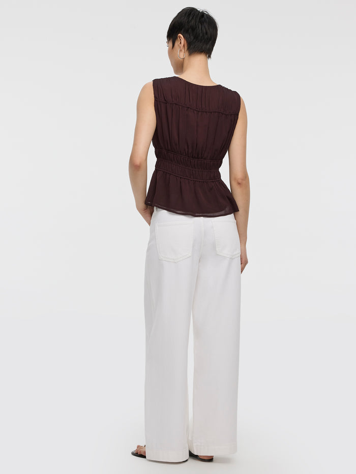 Sleeveless V-Neck Blouse with Smocked Waist
