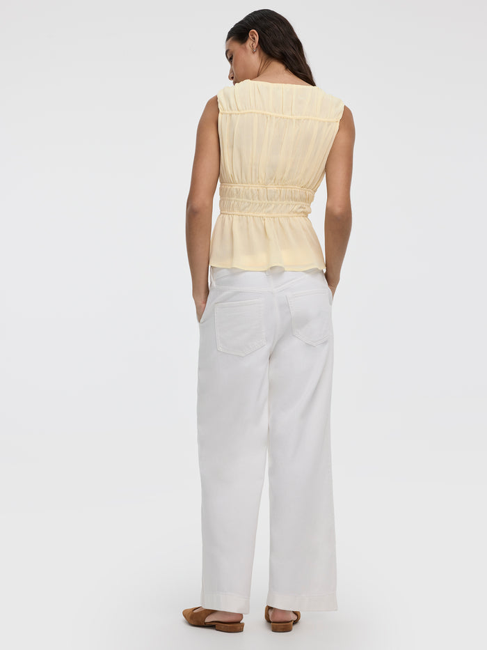 Sleeveless V-Neck Blouse with Smocked Waist