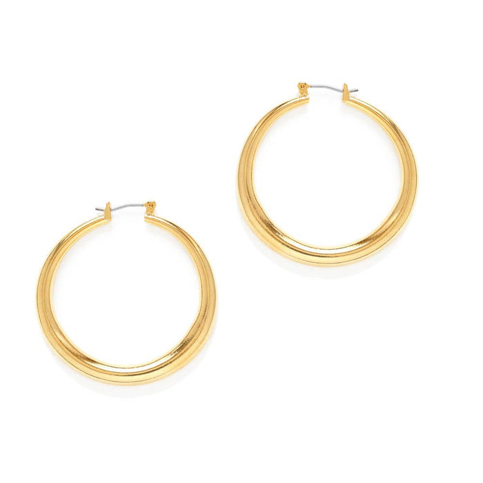 Gold hoops shown against a white background
