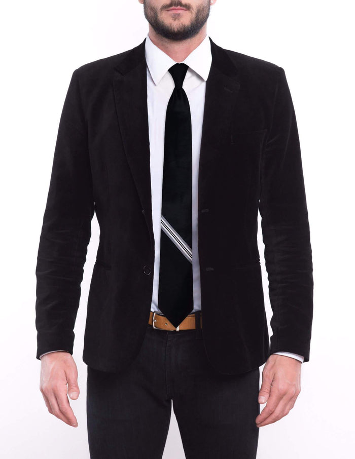 Solid Black with Silver Stripe Skinny Pre-tied Tie, Tie, GoTie