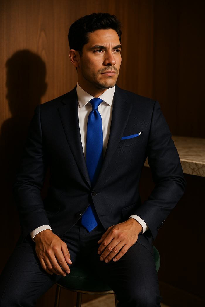 AI generated marketing image for Solid Blue with a Pattern Traditional Tie