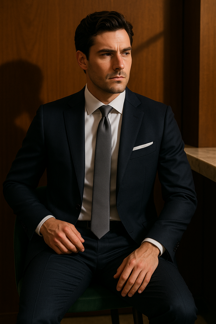 AI generated marketing image for Solid Gun Metal Gray Skinny Tie