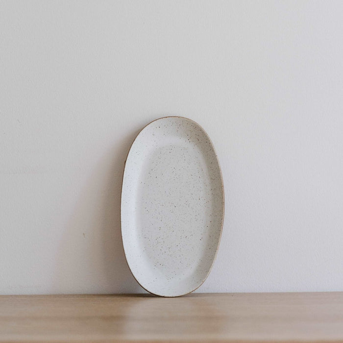 Dinnerware Speckled White Long Oval Plate -