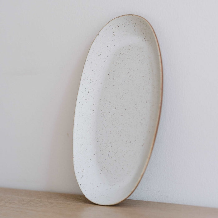 Dinnerware Speckled White Long Oval Plate -