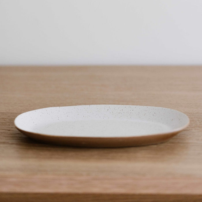 Dinnerware Speckled White Long Oval Plate -