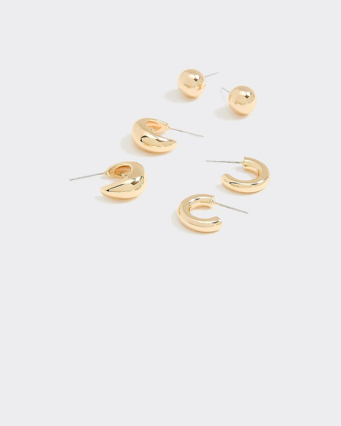 Stainless Steel Hoops and Stud Earrings - 3 Pairs