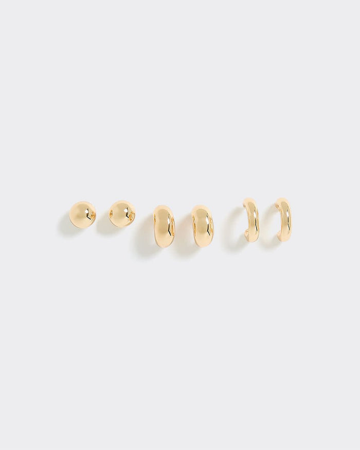 Stainless Steel Hoops and Stud Earrings - 3 Pairs