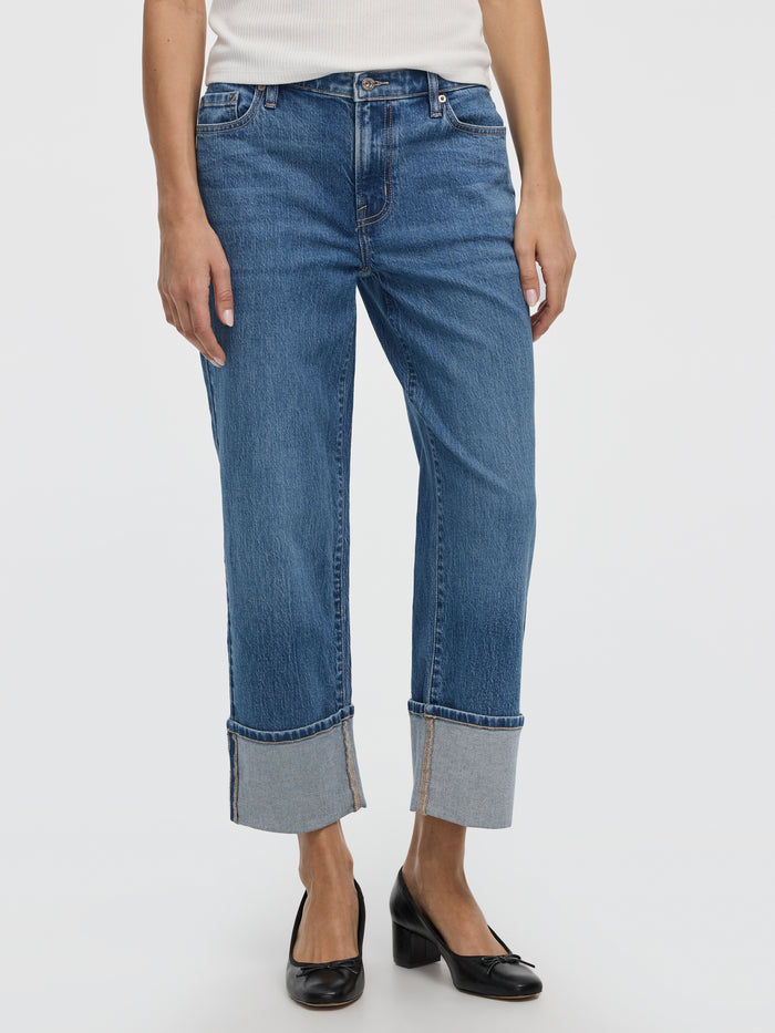 Straight-Leg High-Rise Cropped Jean with Rolled Cuffs