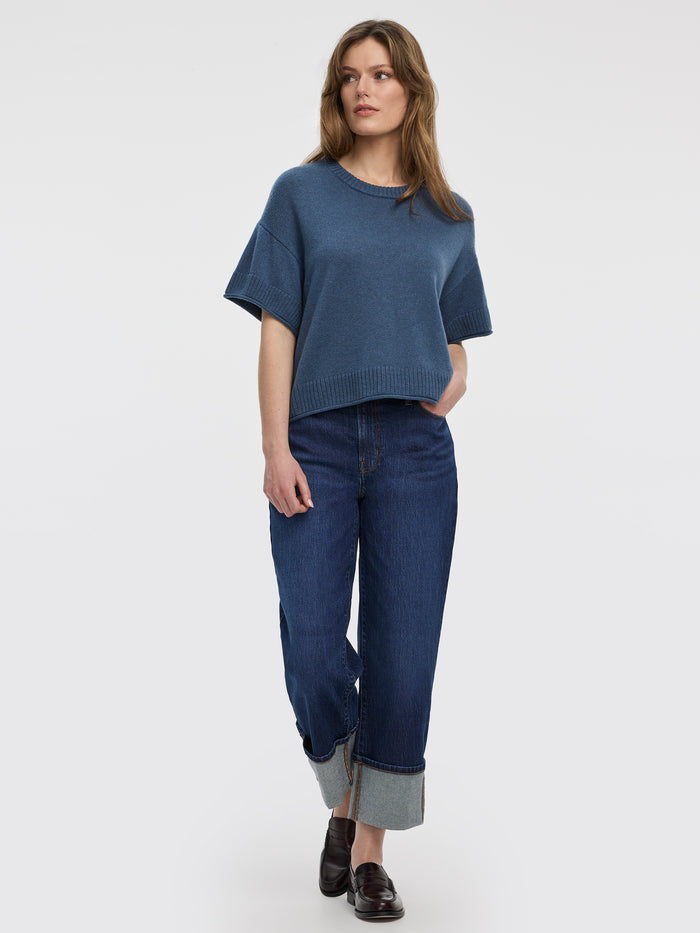 Straight-Leg High-Rise Cropped Jean with Rolled Cuffs