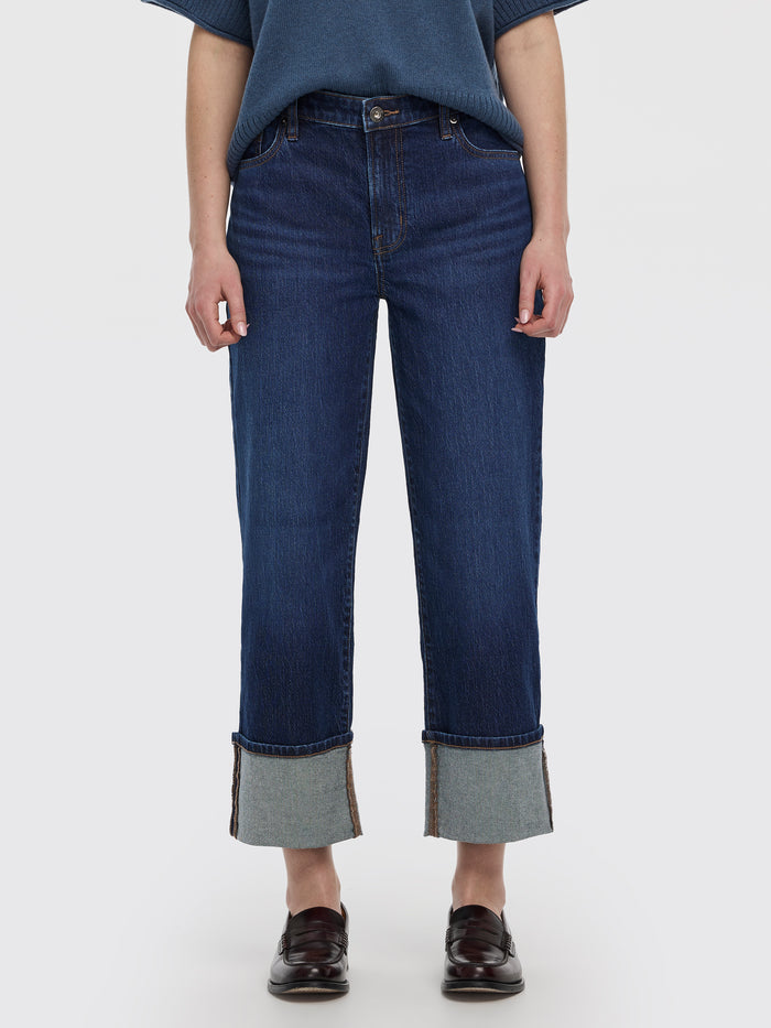 Straight-Leg High-Rise Cropped Jean with Rolled Cuffs