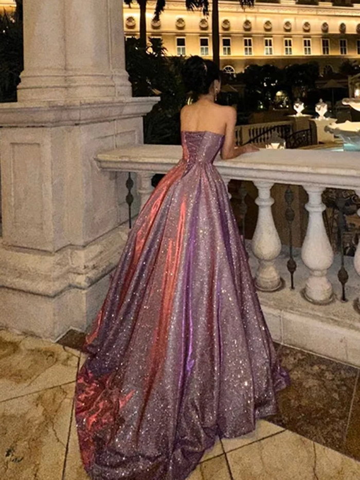 Strapless Glitter Prom Dress 2025 Corset Back