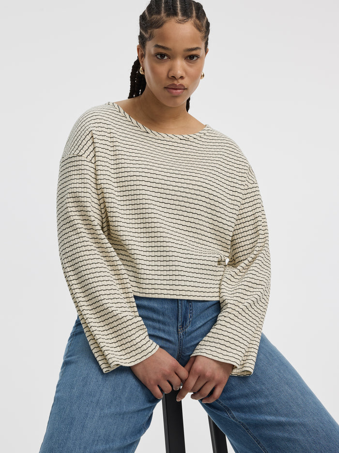 Striped Long-Sleeve Boat-Neck T-Shirt