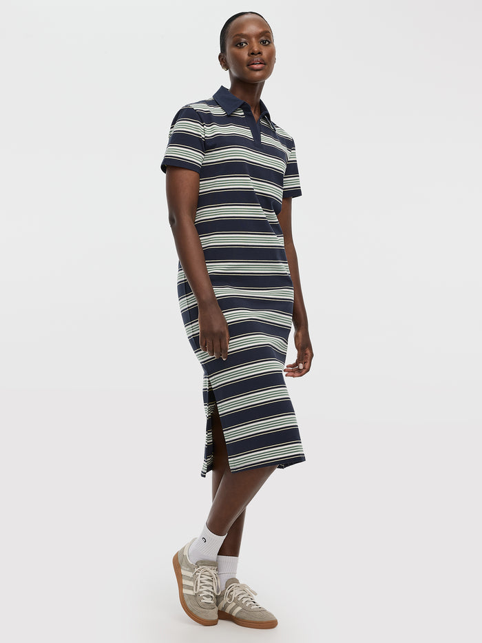 Striped Short-Sleeve Polo Dress - Hyba