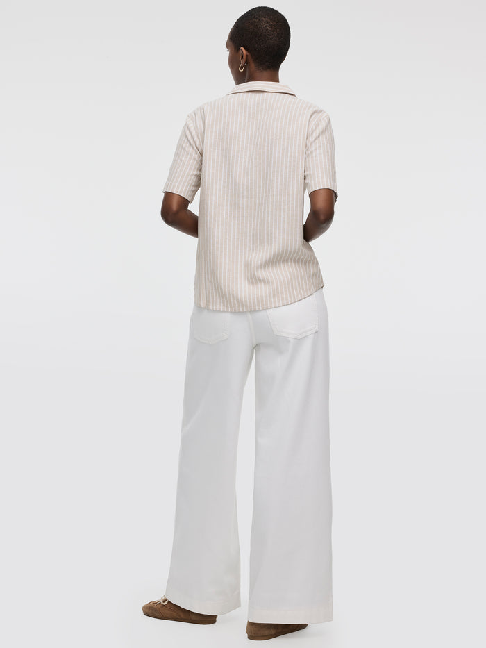 Striped Short-Sleeve Shirt with Pyjama Collar